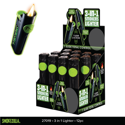 3-in-1 Smokers Lighter - 12 Pieces Per Retail Ready Display 27019