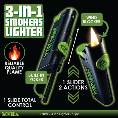 3-in-1 Smokers Lighter - 12 Pieces Per Retail Ready Display 27019