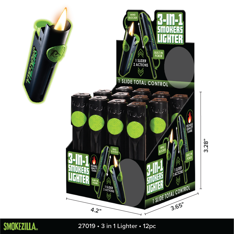 3-in-1 Smokers Lighter - 12 Pieces Per Retail Ready Display 27019