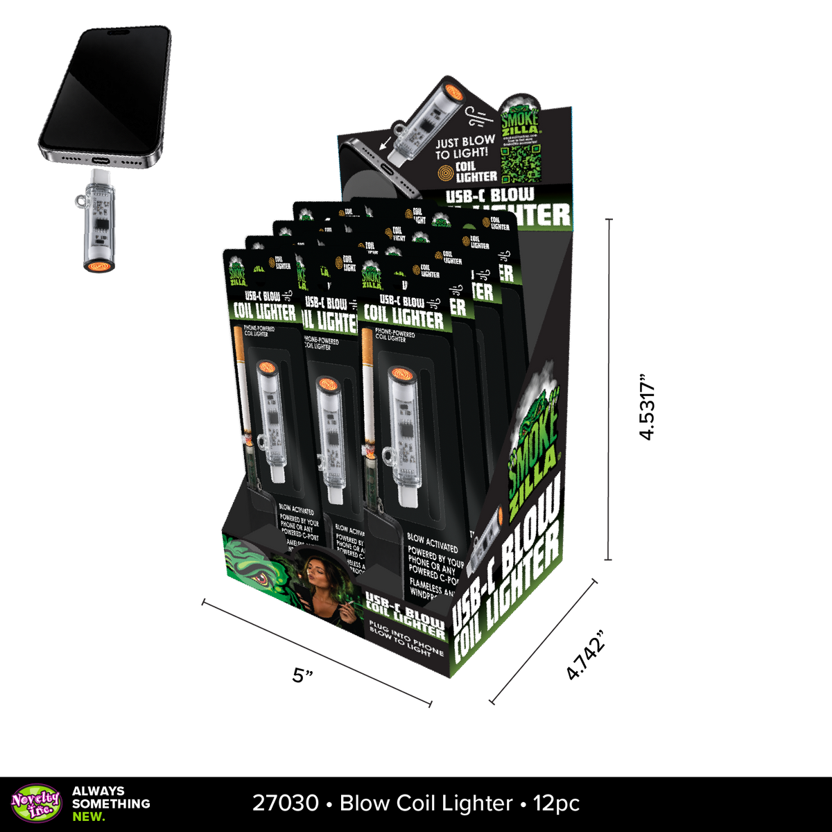 USB-C Blow Coil Lighter - 12 Pieces Per Retail Ready Display 27030