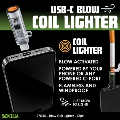 USB-C Blow Coil Lighter - 12 Pieces Per Retail Ready Display 27030
