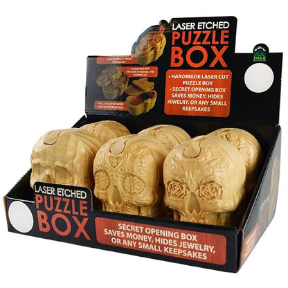 Wood Skull Puzzle Storage Box - 6 Pieces Per Retail Ready Display 23229 SMOKEZILLA