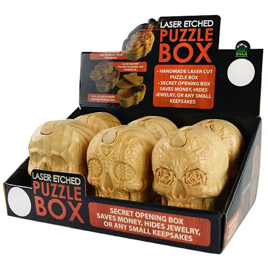 Wood Skull Puzzle Storage Box - 6 Pieces Per Retail Ready Display 23229 SMOKEZILLA