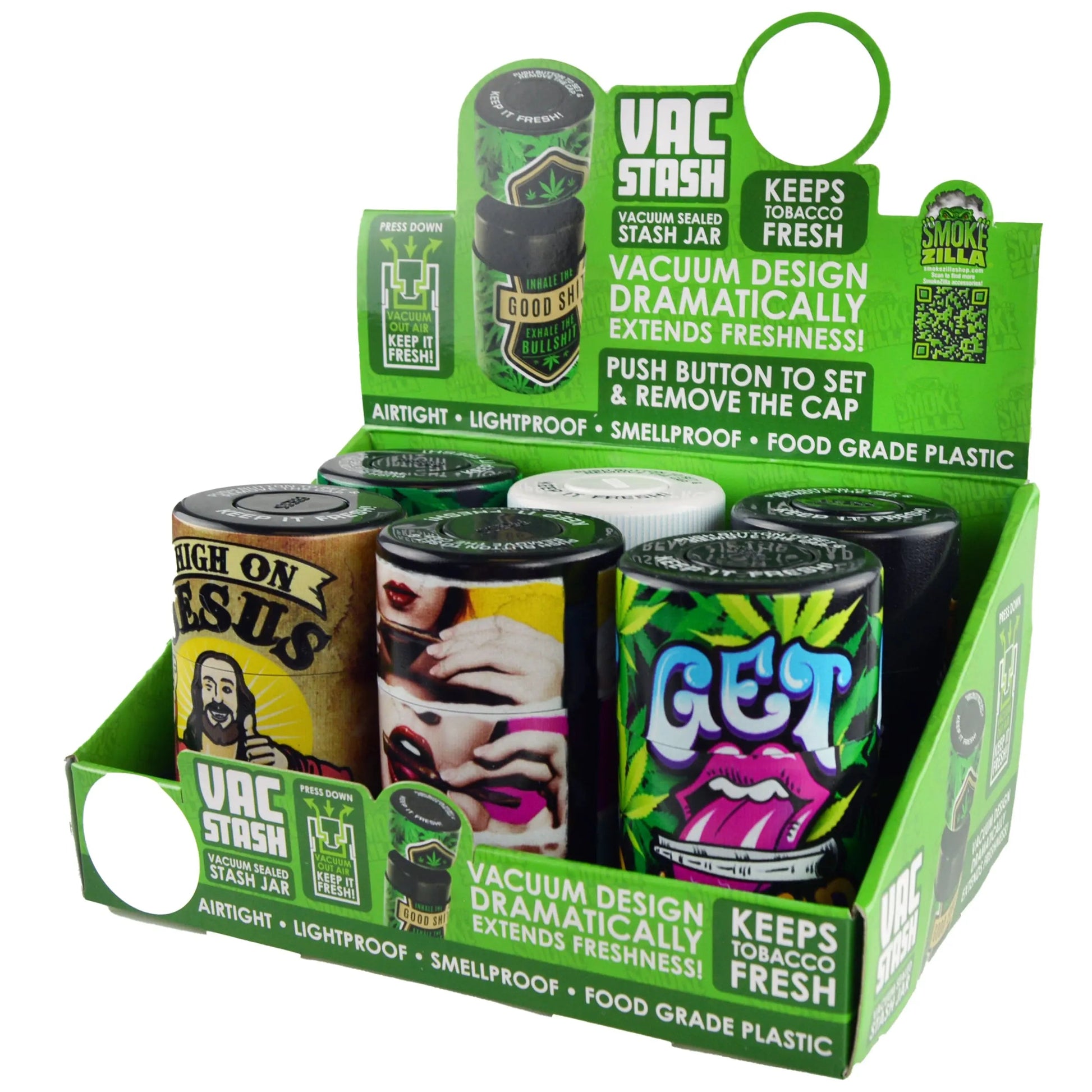 Printed Vacuum Jar Container 6 Pieces Per Retail Ready Display 30037 SPICY ZILLA
