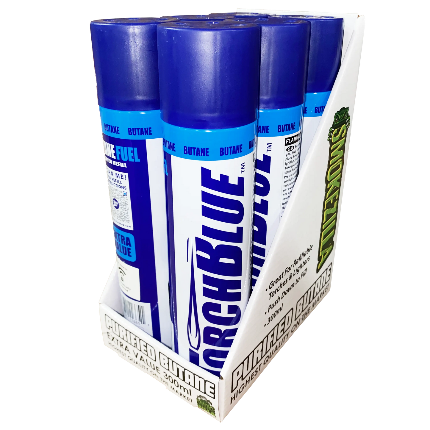 300ML Bulk Torch Blue Butane Refill - 6 Pieces Per Retail Ready Display 40784 SMOKEZILLA