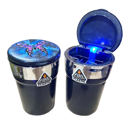 Printed Lid Butt Bucket Ashtray with LED light- 2 Per Retail Ready Wholesale Display 40309 SMOKEZILLA