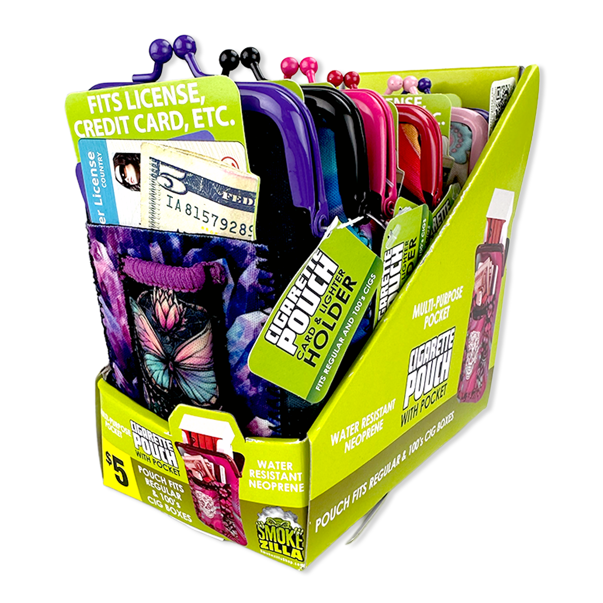 Neoprene Cigarette Pouch with Pocket - 6 Pieces Per Retail Ready Display 40312