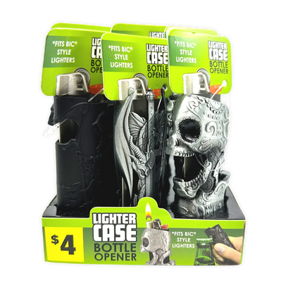 Metal Mystic Lighter Case with Bottle Opener Assortment - 12 Pieces Per Retail Ready Display 40314 SMOKEZILLA
