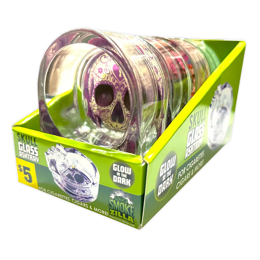 Glass Ashtray in Skull Shaped Design - 4 Per Retail Ready Display 40319 SMOKEZILLA