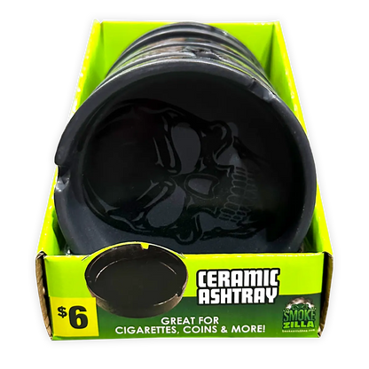 Round Ceramic Black Ashtray - 5 Per Retail Ready Display 40321 SMOKEZILLA