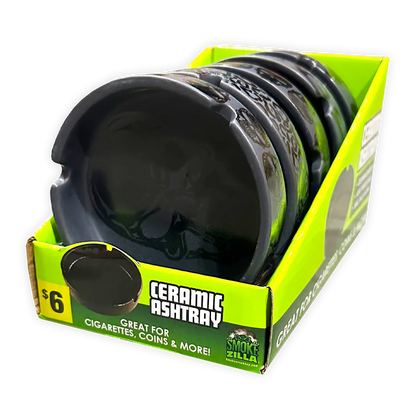 Round Ceramic Black Ashtray - 5 Per Retail Ready Display 40321 SMOKEZILLA