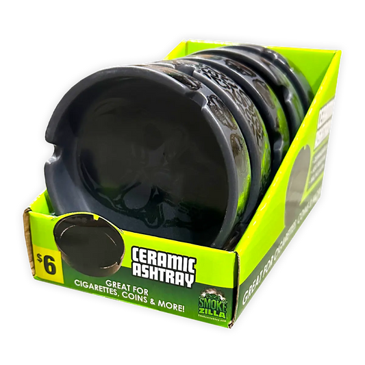 Round Ceramic Black Ashtray - 5 Per Retail Ready Display 40321 SMOKEZILLA