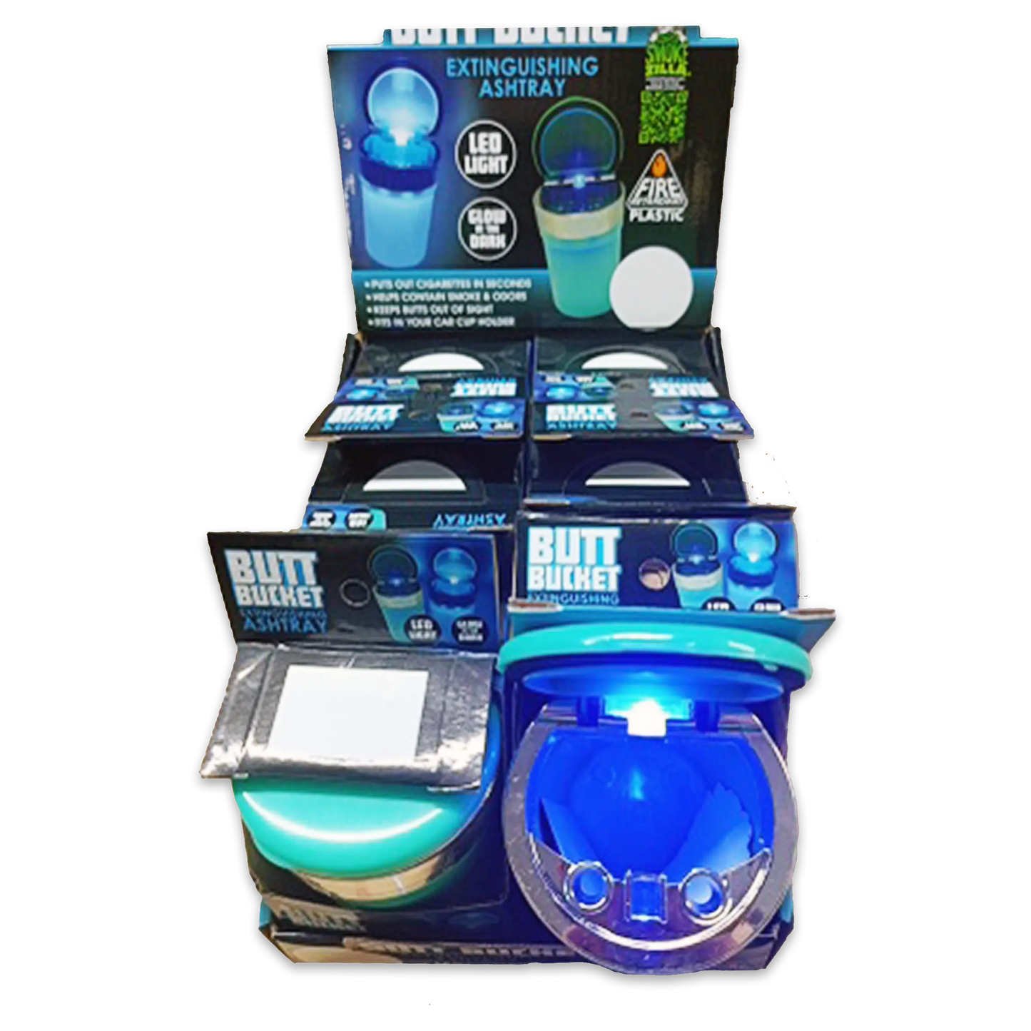 Glow In The Dark Butt Bucket Ashtray With LED Light - 6 Per Retail Ready Wholesale Display 40340 SMOKEZILLA