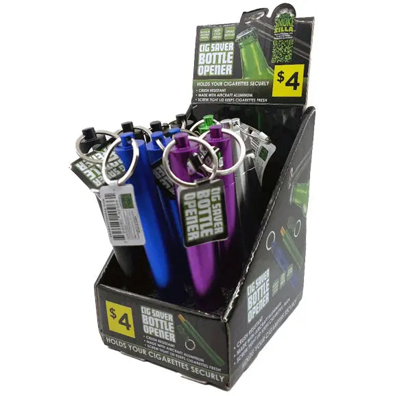 Metal Cigarette Saver Tube Key Chain with Bottle Opener - 12 Pieces Per Retail Ready Display 40966 SMOKEZILLA