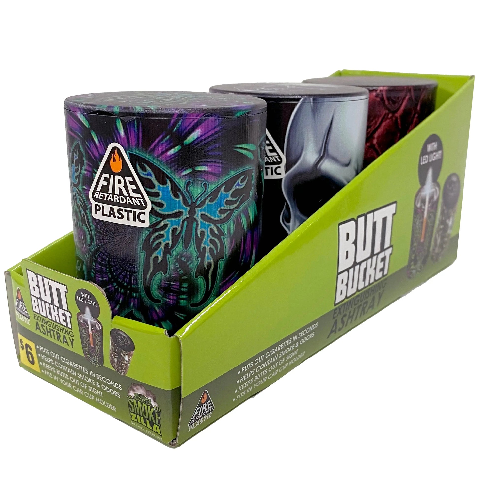 Full Print Butt Bucket Ashtray with LED Light - 3 Pieces Per Retail Ready Display 41353 SMOKEZILLA