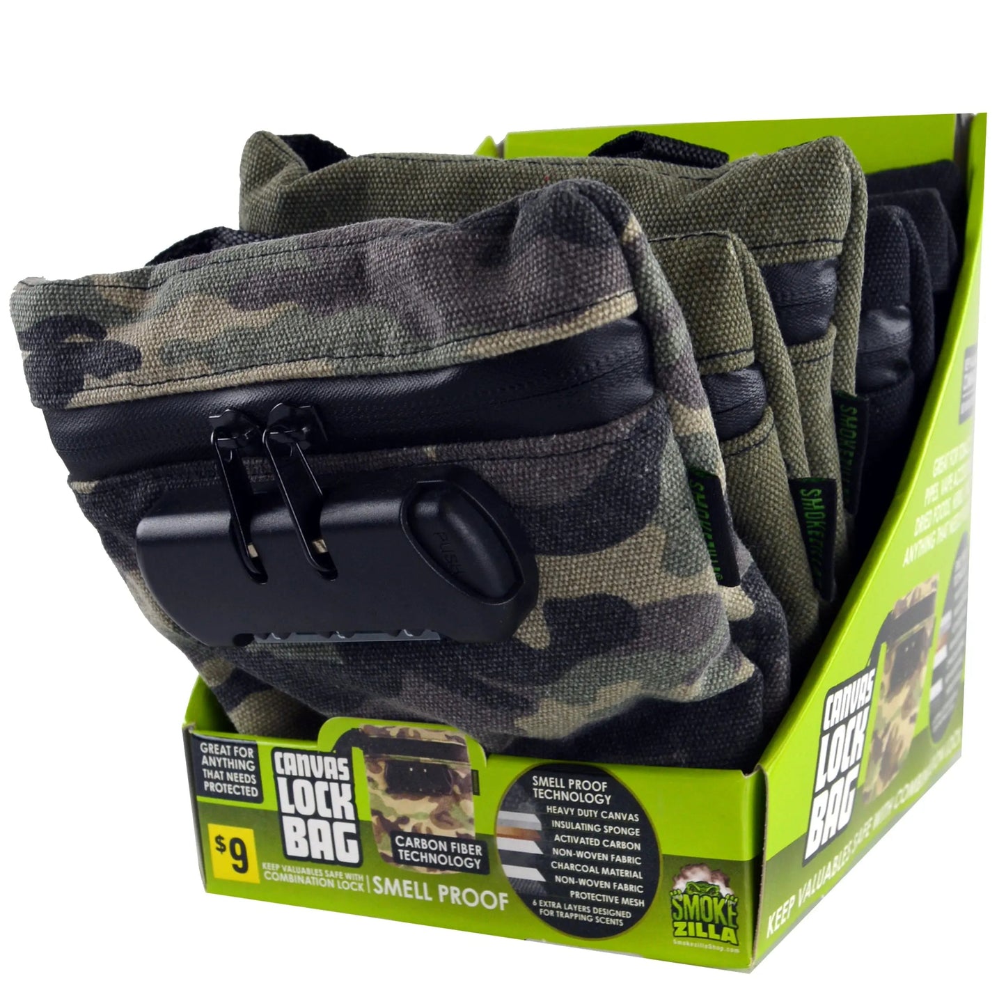 Smell Proof Canvas Lock Bag - 6 Pieces Per Retail Ready Display 41395 SMOKEZILLA