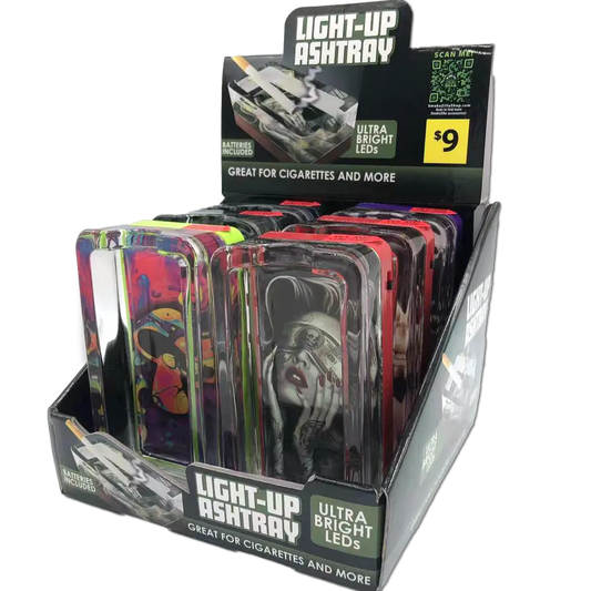 Glass Ashtray with LED Light Up Design - 6 Per Retail Ready Wholesale Display 41473 SMOKEZILLA