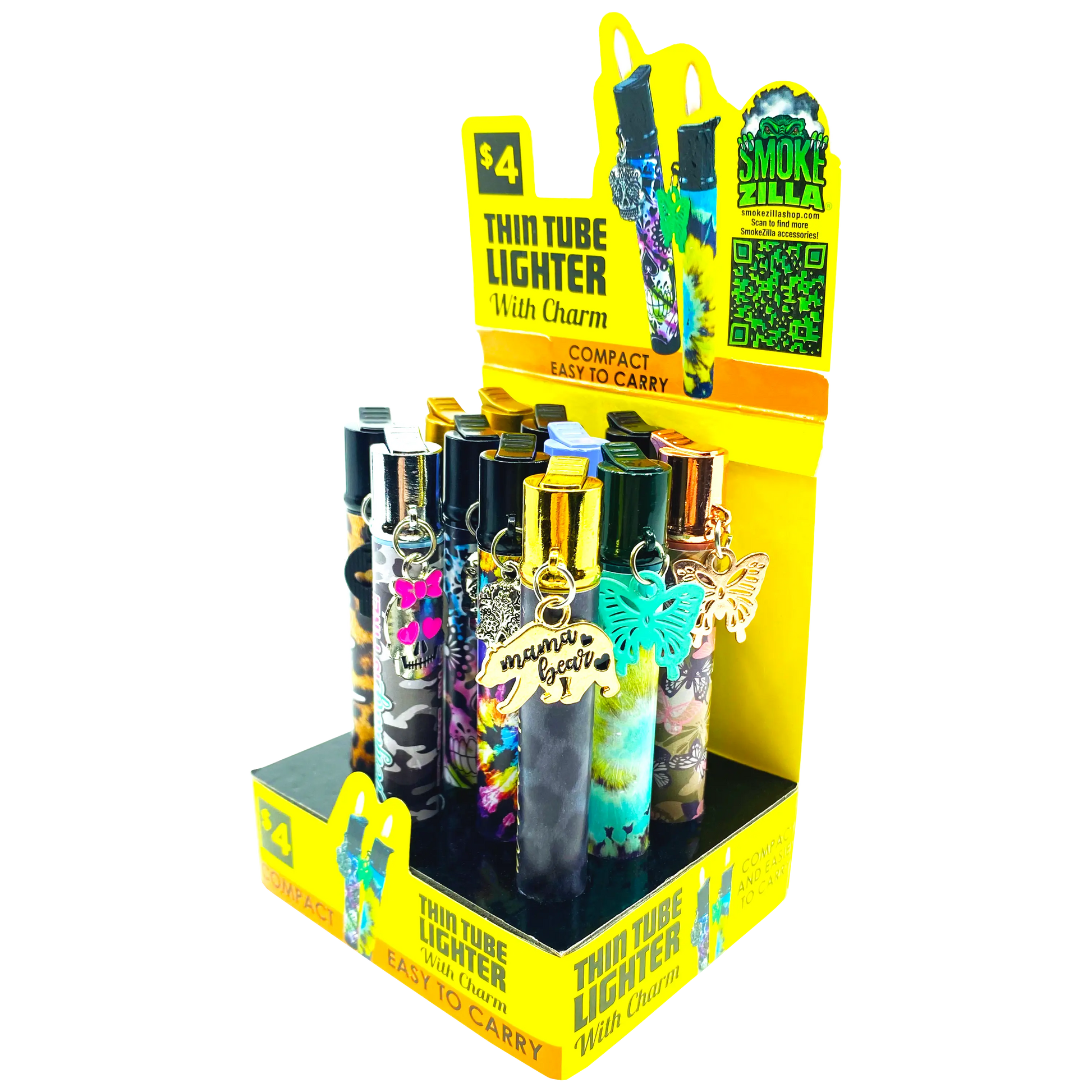 Thin Tube Lighter with Charm - 12 Pieces Per Retail Ready Display 41558 SMOKEZILLA