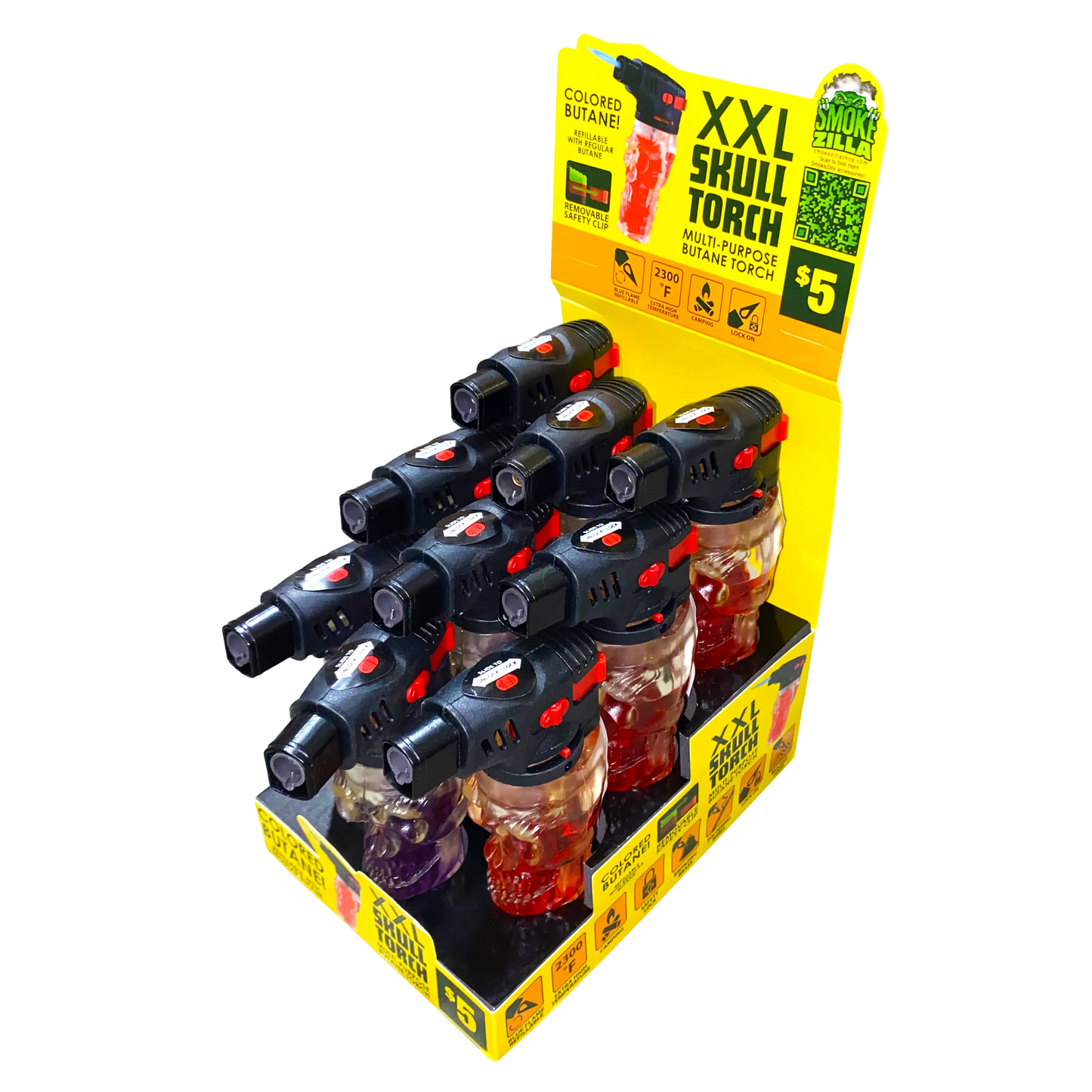 Colored Butane Molded Skull XXL Torch Lighter - 9 Pieces Per Retail Ready Display 41561 SMOKEZILLA