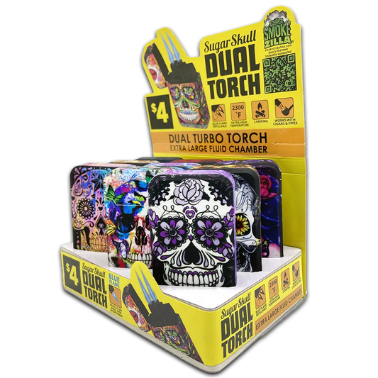 Sugar Skull Dual Torch Lighter - 9 Pieces Per Retail Ready Display 41582 SMOKEZILLA
