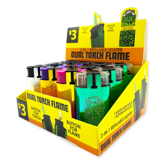 Metallic Dual Flame N Torch Lighter- 12 Pieces Per Retail Ready Display 41588 SMOKEZILLA