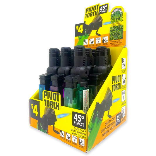Pivot Head Torch Lighter with Flip Down Lid- 10 Pieces Per Retail Ready Display 41590 SMOKEZILLA