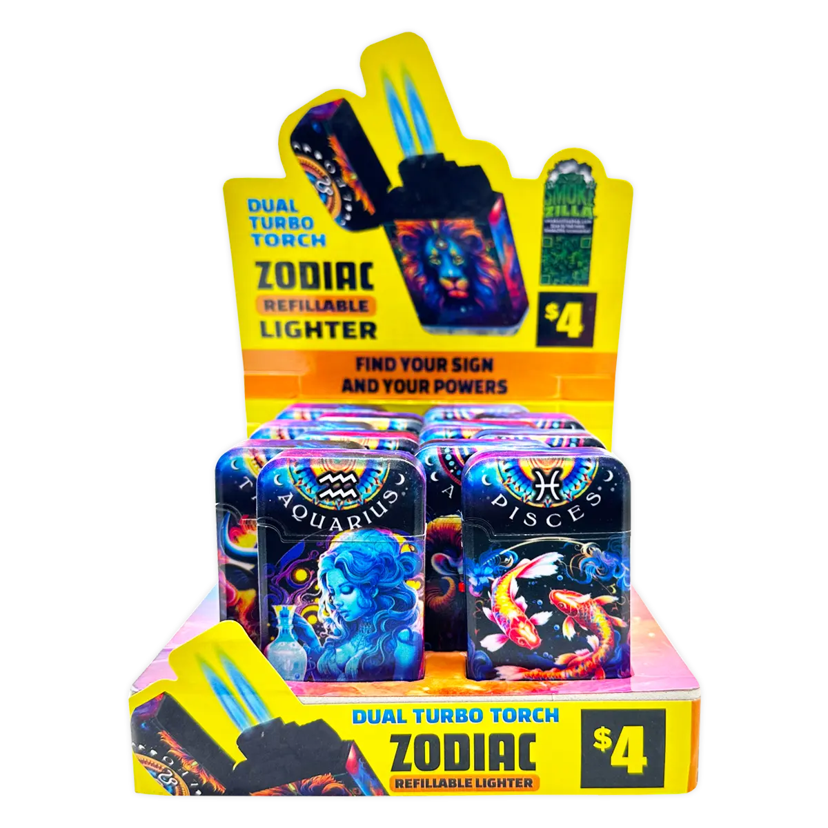 Zodiac Dual Torch Lighter- 12 Pieces Per Retail Ready Display 41661 SMOKEZILLA