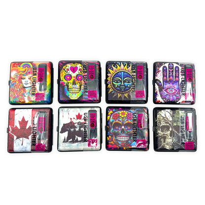 Cigarette Case with USB Coil Lighter Canada Themed Designs - 8 Pieces Per Retail Ready Display 41732 SMOKEZILLA