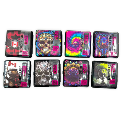 Cigarette Case with USB Coil Lighter Canada Themed Designs - 8 Pieces Per Retail Ready Display 41734 SMOKEZILLA