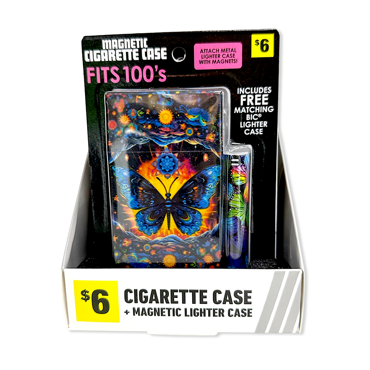 100s Cigarette Storage Case With Magnetic Lighter Case - 4 Pieces Per Retail Ready Display 41828