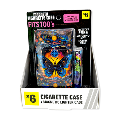100s Cigarette Storage Case With Magnetic Lighter Case - 4 Pieces Per Retail Ready Display 41828