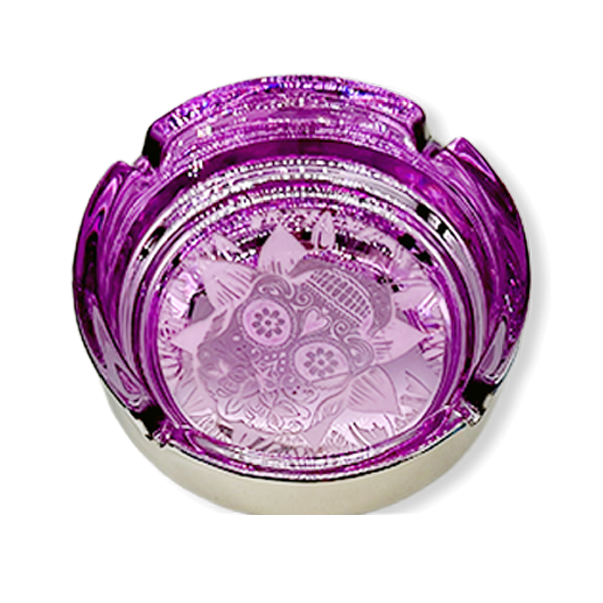 Glass Metal Plated Round Ashtray - 5 Pieces Per Retail Ready Display 41854