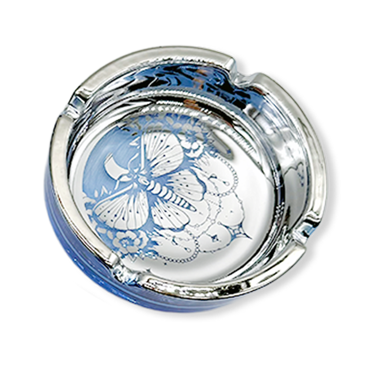 Glass Metal Plated Round Ashtray - 5 Pieces Per Retail Ready Display 41854