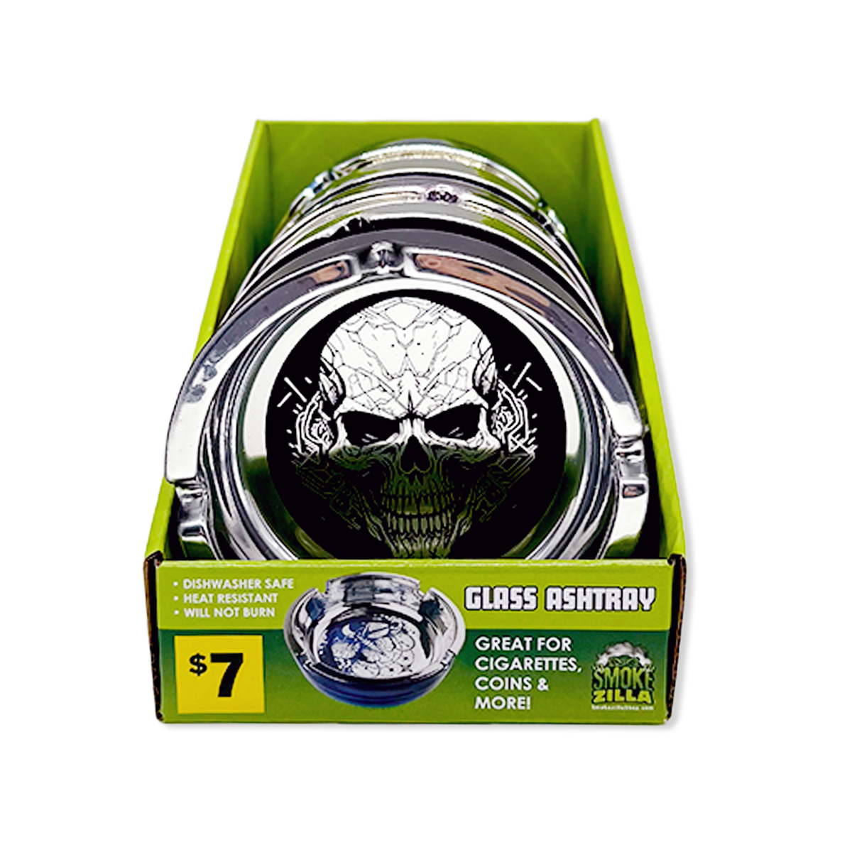 Glass Metal Plated Round Ashtray - 5 Pieces Per Retail Ready Display 41854