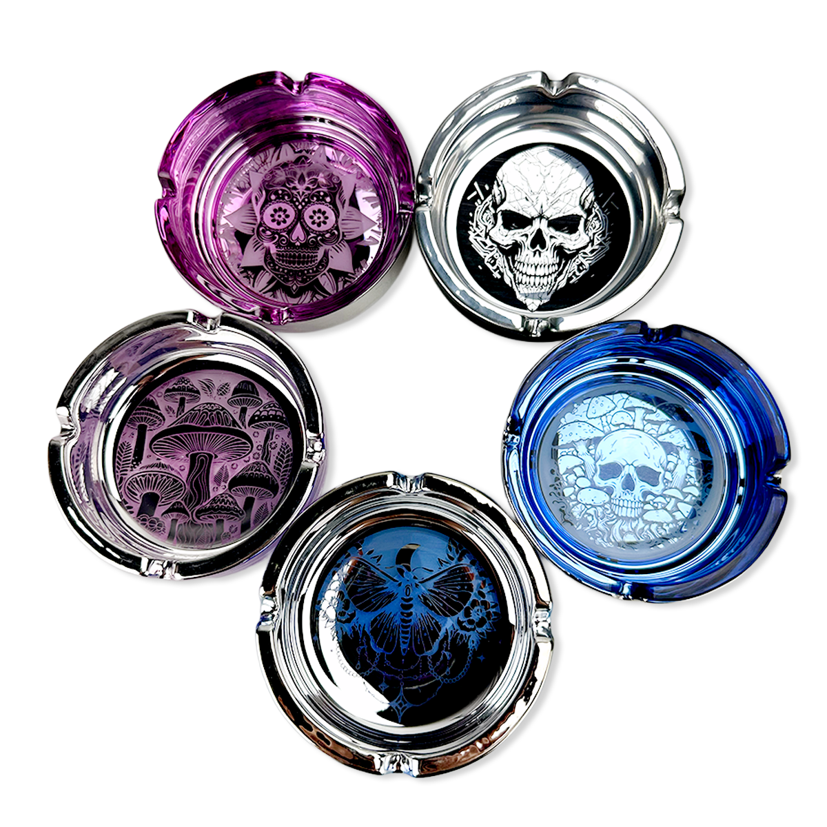 Glass Metal Plated Round Ashtray - 5 Pieces Per Retail Ready Display 41854