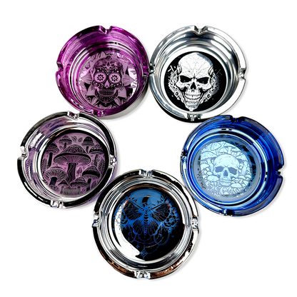 Glass Metal Plated Round Ashtray - 5 Pieces Per Retail Ready Display 41854