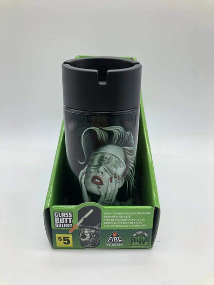Full Print Glass Butt Bucket Ashtray - 3 Per Retail Ready Wholesale Display 41462 SMOKEZILLA