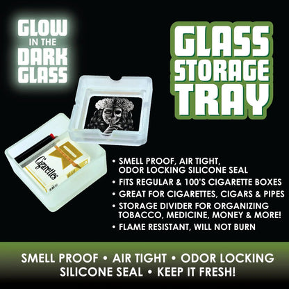 Glow in The Dark Large Glass Ashtray with Storage - 6 Per Retail Ready Display 88292 SMOKEZILLA