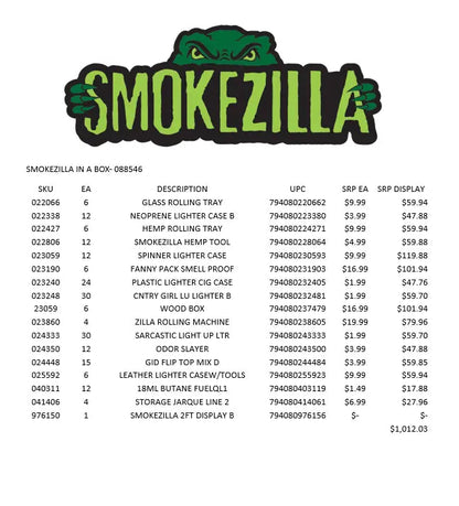 Curated Smokezilla Top Sellers Assorted Smoking Accessories Floor Display 88546 SMOKEZILLA