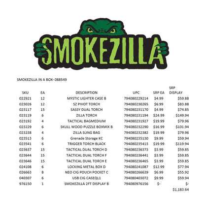 Curated Smokezilla Top Sellers Assorted Smoking Accessories Floor Display 88549 SMOKEZILLA