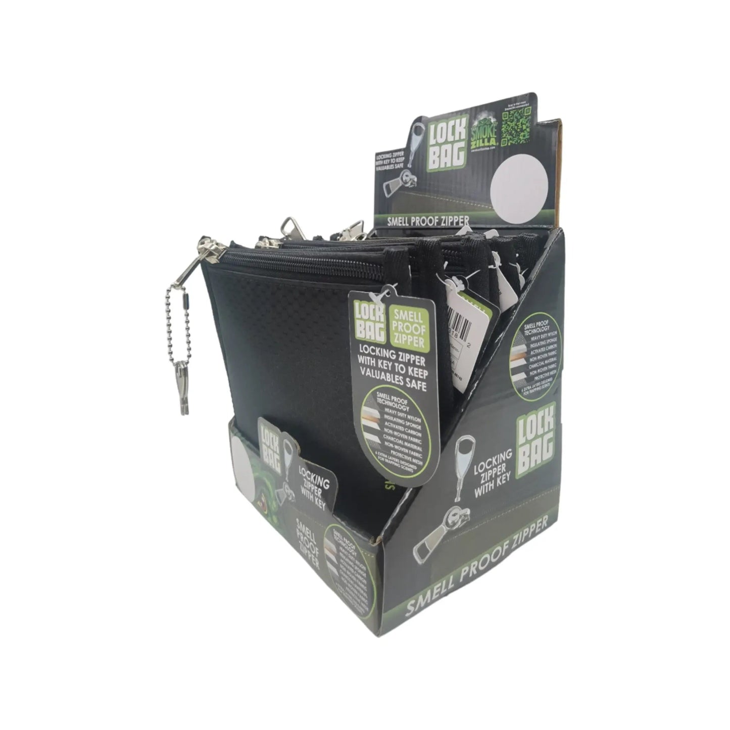 Smell Proof Locking Zipper Bag with Key - 6 Pieces Per Retail Ready Display 22318 SMOKEZILLA