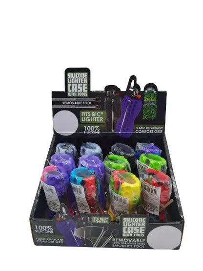Silicone Lighter Case with Tools - 12 Pieces Per Retail Ready Display 22525 SMOKEZILLA
