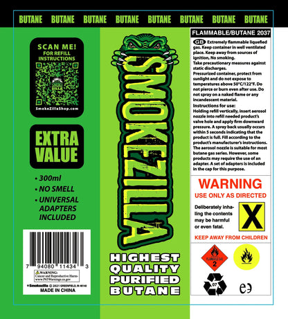 300ML Bulk Smokezilla Butane Refill - 6 Pieces Per Retail Ready Display 41397 SMOKEZILLA