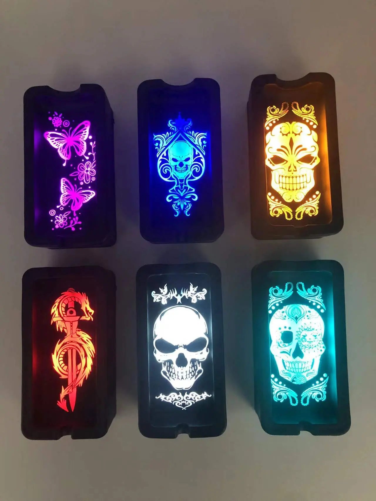 Black Glass Ashtray with LED Light-Up Design - 6 Pieces Per Retail Ready Display 23104 SMOKEZILLA