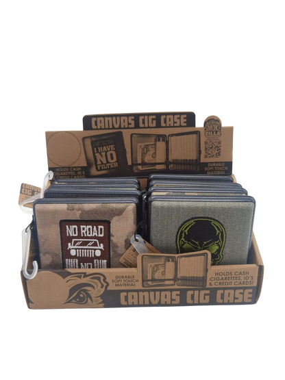 Canvas and Metal Cigarette Case with Hinge - 8 Pieces Per Retail Ready Display 23051 SMOKEZILLA