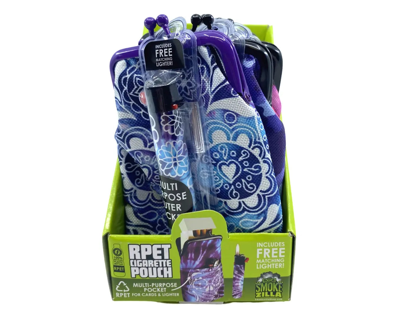 rPET Cigarette Pouch with Bonus Lighter -  6 Pieces Per Retail Ready Display 40313 SMOKEZILLA