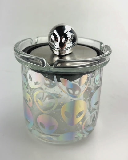 Glass Ashtray with Chrome Plated Lid